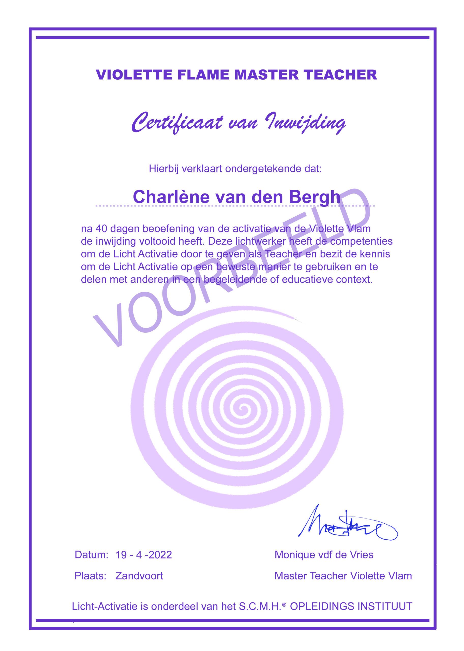 Licht Activatie Inwijdings Certificaat